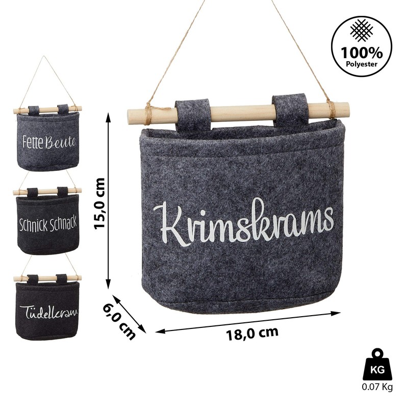 Felt Storage Bag Set of 4 | Hanging Basket, Grey,