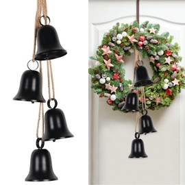 Styleonme Decorative Bells, Christmas Bells, Metal Indoor and Outdoor Blessing Bells, 4-Piece Set of Harmonious Bells, Vintage Handmade and Rustic Lucky Christmas Bells Hanging on a Rope