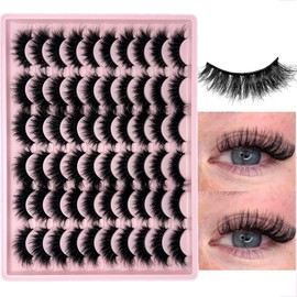 loladook Mink Lashes Pack 30 Pairs Fluffy Cat Eye Faux Mink Lashes Wispy 18mm Long Strip Lashes Pack Fake Eyelashes Natural Look