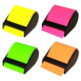 Pack of 4 Sticky Note Dispenser Width 60 mm, 4 Dispensers with Approx. 10 m Sticky Notes in Neon Colours, Sticky Notes Pads