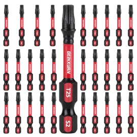 GEINXURN 30 Pieces T25 2 In. Impact Tough Magnetic #25 Torx Head Power Bits, S2 Alloy Steel T25 Screwdriver Bits Set
