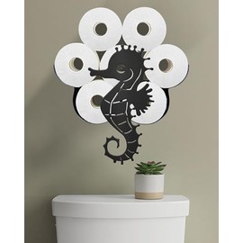 Wigag Seahorse Toilet Paper Holder for Extra 8 Rolls, Funny Decorative Toilet Paper Storage Wall Mounted, Farmhouse Bathroom Animal Decor Accessories Storage Cabinet