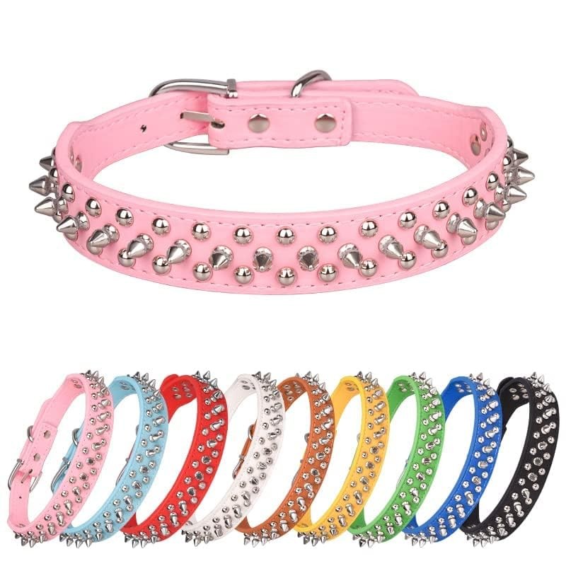 haoyueer Spiked Studded Dog Collar, Adjustable Pu Leather Puppy Collar