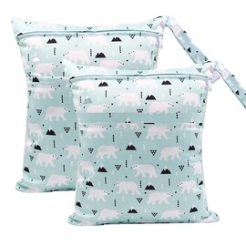 TRASUN Wet Bag Nappy Bags Wet and Dry Changing Bag Waterproof Washable Wetbag Organiser, Polar Bear, Toiletry bag