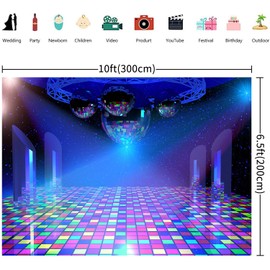 3 x 2 m Photo Background Disco Vintage 70s 80s 90s Disco Ball Stage Photography Background Night Club Neon Music Dance Let's Glow Crazy Birthday Disco Theme Party Decorations Photo Studio Props