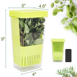 LUVCOSY Herb Keeper, BPA-Free Plastic Herb Saver with an Inner Basket for Cilantro, Mint, Parsley, and Asparagus, Keeps Fresh Herbs for 3 Times Longer,1Pcs, Green