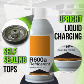 Leak Saver R600a Refrigerant - Upright Charging Self Sealing Can - 6oz Can - R600a for HVAC for Use in a 6oz Self-Sealing Container (3 Pack) - K28 Can Tap Adapter NOT Included