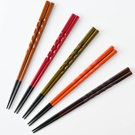 Chopsticks, Chopstick Factory, Dishwasher Safe, Easy to Use Wood Carving Chopsticks Set of 5 Pairs / Chopsticks, Chopsticks, Chopsticks Spreads, Wakasa Lacquer, 5 Colors, Antibacterial, Made in Japan, Non-Slip, Non-slip Chopsticks Set, Stylish, Modern, S