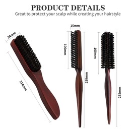 Rigidstone 3 Stück Wildschweinborsten Bürste, Haarbürste mit Holzgriff Sleek Bun Bürste Bartbürste aus Borsten mit Borsten, Haarbürste Weiche Borsten zum Entwirren und Stylen für Damen Herren