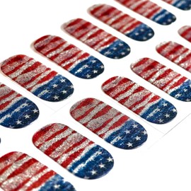 YIZHUO 4th of July Sparkling Semi-Cured Gel Nail Strips Kit - 20 Salon-Grade Strips with Glitter, UV/LED Light Activated, Easy DIY Manicure for Long-Lasting Independence Day Nails