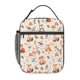 ainori Reusable Vintage Animal Lunch Box for Kids Girls Boys Women Adult, Insulated Woodland Leaves Lunch Bag,Polyester Cooler Cute Handbags Case for School Picnic Work Travel Beach or Hiking