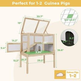 Timechee 2-Story Guinea Pig Cage with Wooden Stand, Large Indoor Small Animal House for Rabbit, Hamster, Chinchilla, Guinea Pig Cage with Pull Out Tray and Ramp, Transparent Tempered Glass Habitat