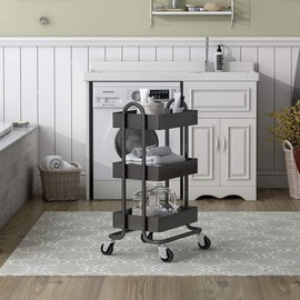 3-Tier Rolling Metal Storage Organizer,Mobile Utility Cart,Kitchen Storage Carts with Caster Wheels,Rolling Utility Cart Suitable for Office,Home,Kitchen,Garden（13.4"x18.1"x31"） Dark Grey