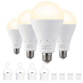 DABAOLUM 4 Pack Rechargeable Emergency Light Bulbs, Battery Powered LED Light Bulb 3000K Warm E26 120 Volt 9W 60W Equivalent with 1200mAh for Home Power Outage Camping Hurricane