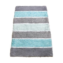 Chardin home Cordural Stripe Bath Mat, 17 x 24 Inches | Non Slip Bathroom Rug, Machine Washable, Plush, Highly Absorbent | Mint Green & Grey