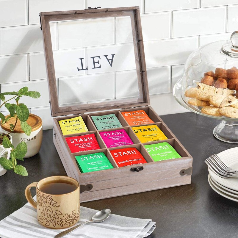 handrong Tea Box Organizer - Rustic Tea Bag Storage,Teas Bag
