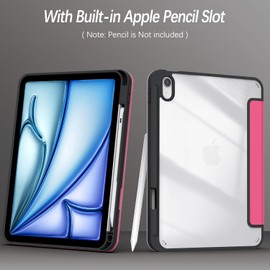 Xkladz Xkladz Case for iPad (A16) 11th Generation (2025) 11 inch, iPad 10th Generation (2022) 10.9 inch, Case with Pencil Holder, Clear Back Cover Cute Design for Women Girl, Auto Sleep/Wake, Rose Red Book