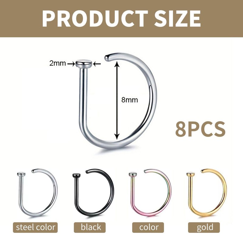 EHDWXVZM 8 Pieces Nose Piercing Ring Lip Piercing Ring D
