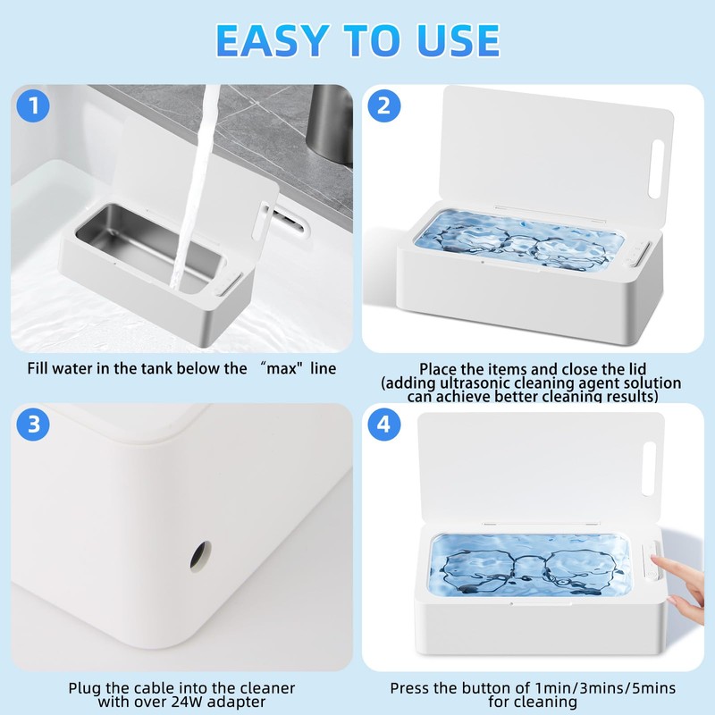 lunakind Ultrasonic Jewelry Cleaner Eyeglass Cleaner with 450ml Capacity: Pod