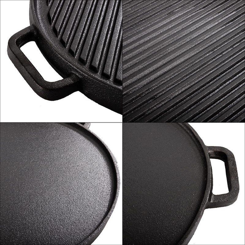 Lawei 12 Inch Cast Iron Griddles, 2-in-1 Reversible Grill/Griddle with
