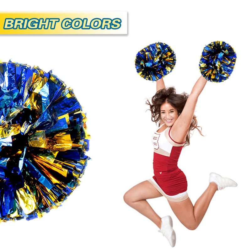 Lovecheer 2PCS Pom Poms Cheerleading Blue and Gold Metallic Cheer