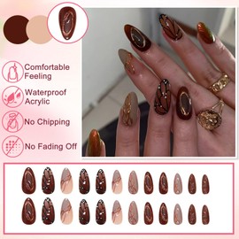Ceboic 24 Stück Nägel Zum Aufkleben Mandel, Mittel Lang Falsche Nägel mit Schmetterling Flügel Design, 3D Wellen French Press on Nails, Acryl Künstliche Fingernägel zum Aufkleben für Frauen