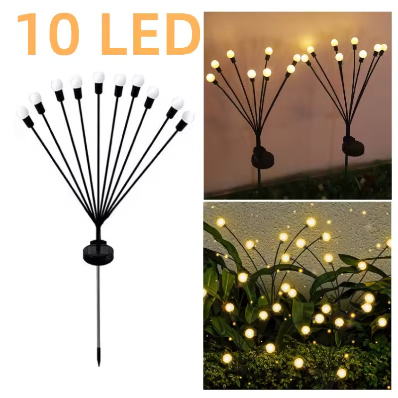 4 Pack 6 LED Solar Firefly Garden Lights with Warm
