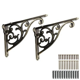 Bronze Shelf Brackets 7.87X56X1.7 Inch 2 Pack Heavy Duty Brushed Antique Bronze Wall Bracket Baroque Kitchen Decorative Rack Shelves, Victorian Shelf Brackets. (2, Brushed Antique Brass)