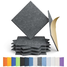Amantech 12 Pack Acoustic Panels Self Adhesive Sound Proof Foam, High Density Sound Acoustic Panel, 12X12X0.4 Inch Square Panels in Home, Office, Reccording Room, Studio,and more(Moonlight Grey)