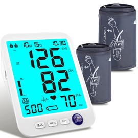 Blood Pressure Monitor-Automatic Blood Pressure Machine XL Cuff for Big Arms 13-21”-Medium/Large Cuff 9"-17" Extra Large Backlit LCD Two User 1000 Mem (Blue