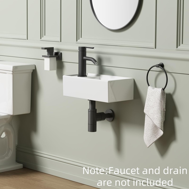 Small Wall Mount Bathroom Vessel Sink, QISHKA 15.5" X 8.5"