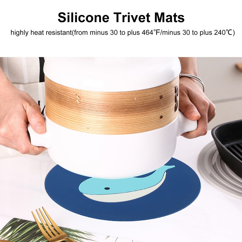 6Pcs Silicone Trivet Mats Cartoon Style Anti Slip Flexible Hanging