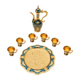 Vintage Turkish Tea Set, Luxury Turkish Coffee Set with Pot and 6 Cups for Home