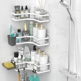 AKTECKE Corner Shower Caddy Bathroom Organizer Adhesive Shower Rack Bathtub Shelves - 3Pack No Drilling Shower Shelf For Inside Shower - Rustproof Bath Tub Organizer Caddy