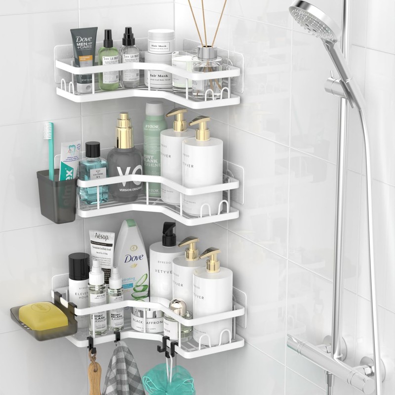 AKTECKE Corner Shower Caddy Bathroom Organizer Adhesive Shower Rack Bathtub