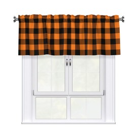 Miaoquhe Orange Buffalo Check Plaid Kitchen Valance Curtain 1 Panel 54"x18" Inch Fall Window Valances Thanksgiving Holiaday Farmhouse Valance for Living Room Bathroom Decor