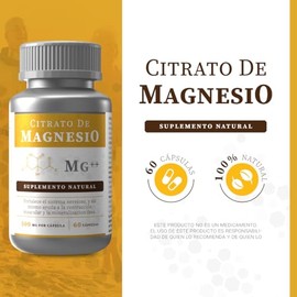 Citrato de Magnesio 500 mg - 60 Cápsulas | Alta Absorción | Soporte para Huesos, Músculos y Sistema Nervioso | Suplemento Premium