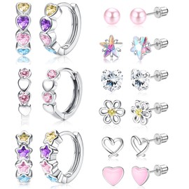 THUNARAZ Hypoallergenic Earrings for Girls Women Surgical Stainless Steel Earrings Set for Sensitive Ears Screw Back Stud Earrings Kids Toddler Cute Heart Hoop Earrings Jewelry Gift for Teen Girls