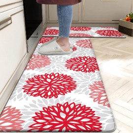 Kitchen Mats Set of 2 Cushioned Anti Fatigue Kitchen Rugs Non Slip Waterproof Kitchen Runner Memory Foam Kitchen Floor Mat Comfort Standing Mat for Sink,Office,Laundry, Red