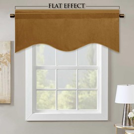 StangH Gold Brown Velvet Valance for Kitchen Luxury Blackout Rod Pocket Scalloped Valance Curtain Tier Short Curtains for Bedroom Gallery Office Window Dressing, W52 x L18, 1 Panel