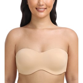 HACI Women's Seamless Unlined Strapless Bandeau for Plus Size Underwire Large Bust Bra (Beige,38DD)