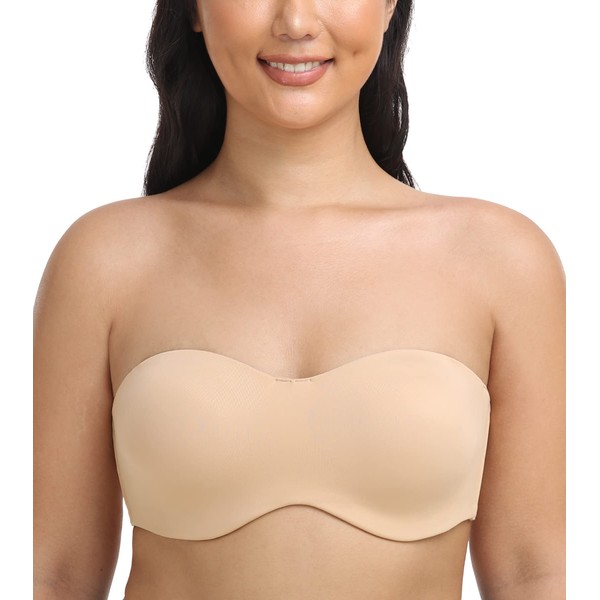 HACI Women's Seamless Unlined Strapless Bandeau for Plus Size Underwire