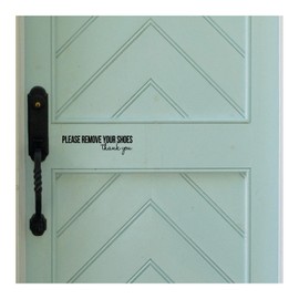 Please remove your shoes..thank you vinyl lettering wall decal (2.5"H x 9.75"L, Black)