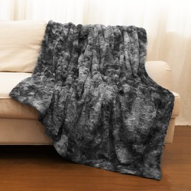Cheer Collection Faux Fur Throw Blanket for Couch, Beds, Bedroom and Living Room - Ultra Soft and Cozy, Elegant Home Decor, Stylish Accent Blanket - 50" x 60", Gray & White