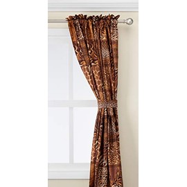 WPM 4 Piece Curtain Set: 2 Jungle Safari Brown Giraffe Zebra Panels & 2 Tie Backs
