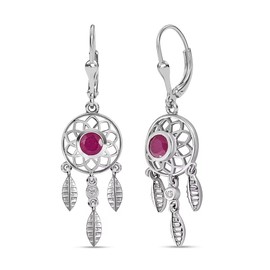 TJC Ruby and White Zircon Dangle Earrings for Women with Lever Back in Platinum Plated 925 Sterling Silver Bezel Setting Red Gemstone July Birthstone Metal Wt. 3.4 Grams