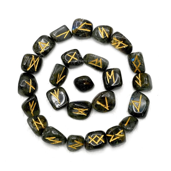 Labradorite Crystal Runes Set of 25 Engraved Rune Stones with Runes Book PDF
