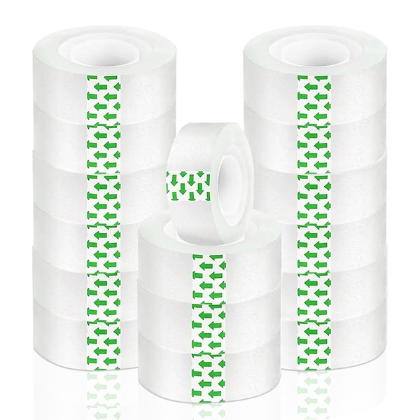 Clear Transparent Stationery Tape Refills Rolls for Dispenser, 16 Rolls