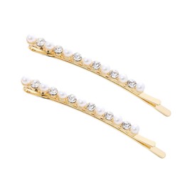 White Rhinestone Hair Clips Pearl Bobby Pins Gold - 2Pcs Vintage Elegant Pearl Hair Clips for Women French Decorative Hair Pins Barrette Sparkling Hair Accessories for Women Girls,Ideal Gifts for Her