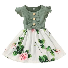 VEOAY Girls Dresses for School Day Cute Outfit Dresses for Outdoor Casual Skirt for Toddler Girls Sleeveless Top and Casual Skirts Suit 6-7Y(green066, 130)